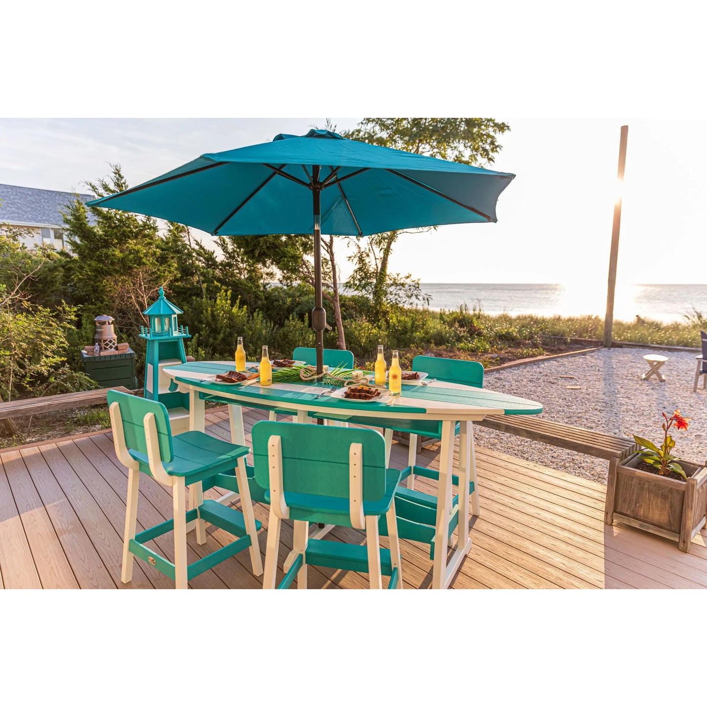 SurfAira 8' Surfboard Table Set with Saddle Chair or Stool