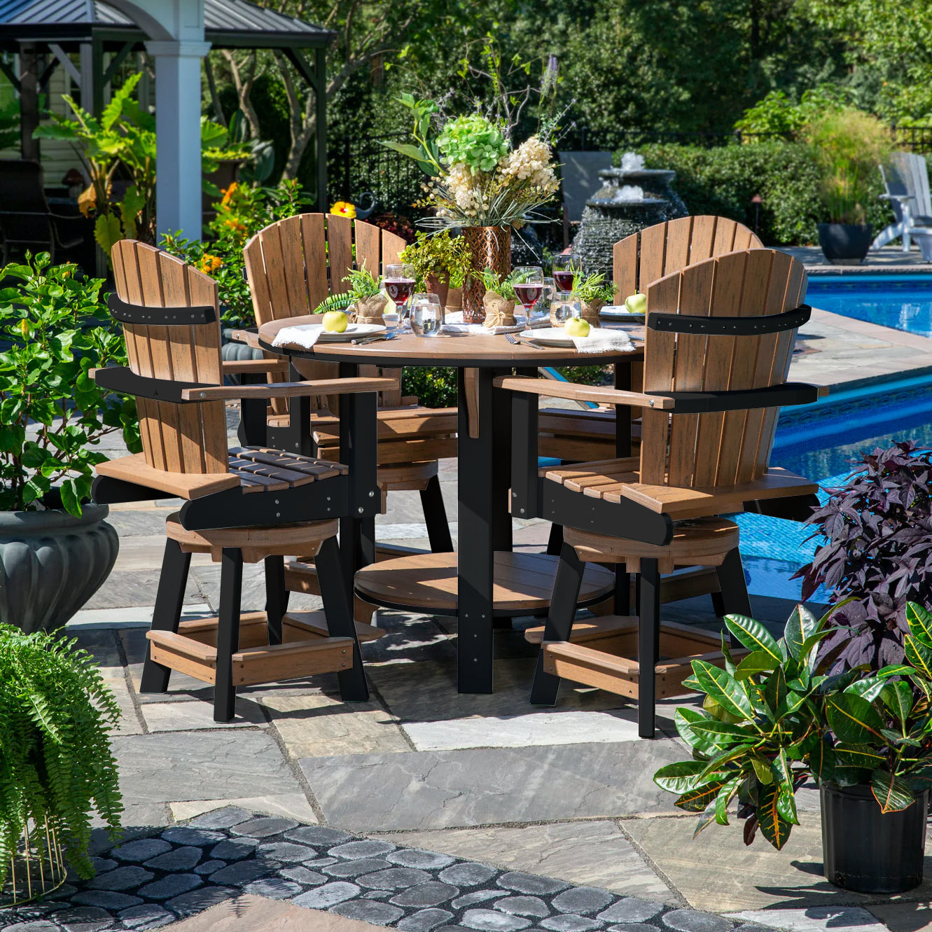 Fanback Adirondack 42" Table Set & Swivel Chair Bar Height QS - 5 Piece