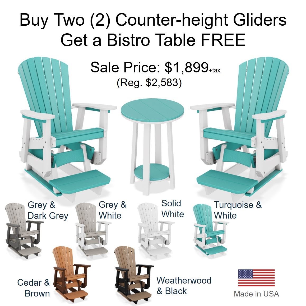 SeaAira Glider Chair Set & 22" Bistro Table - Counter Height - In-Stock