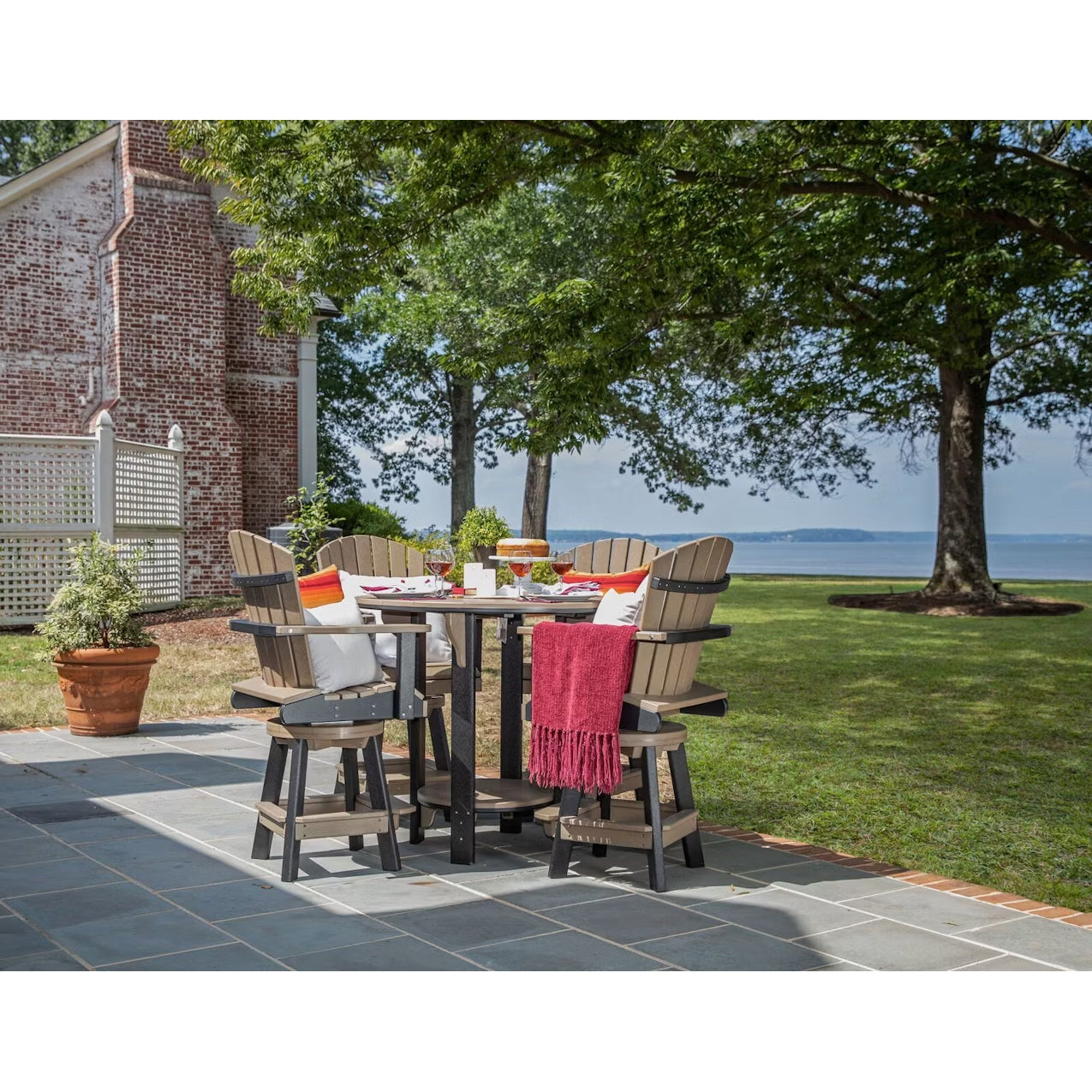 Fanback Adirondack 42" Table Set & Swivel Chair Bar Height QS - 5 Piece