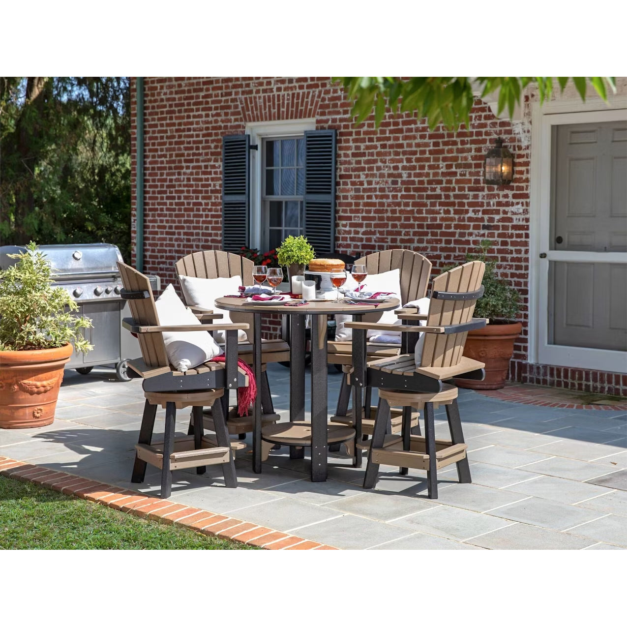 Fanback Adirondack 42" Table Set & Swivel Chair Bar Height QS - 5 Piece