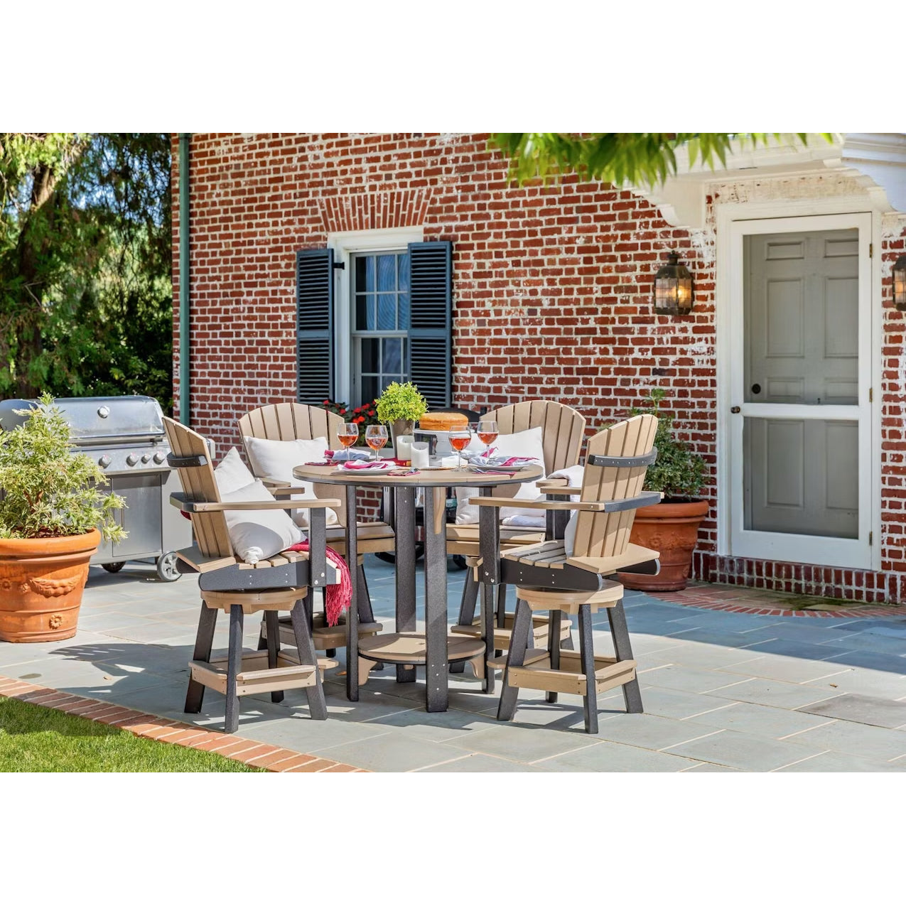 Fanback Adirondack 42" Table Set & Swivel Chair Bar Height QS - 5 Piece