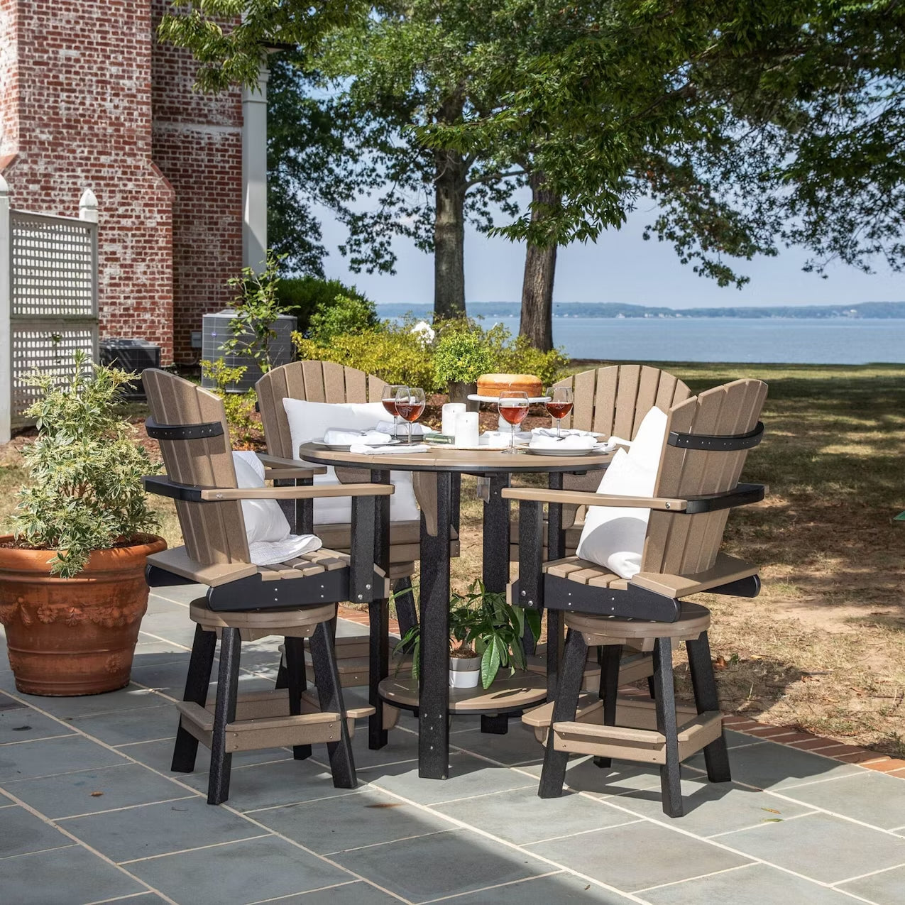 Fanback Adirondack 42" Table Set & Swivel Chair Bar Height QS - 5 Piece