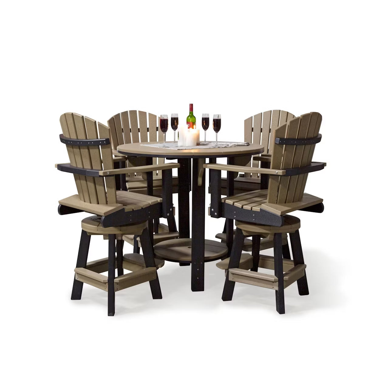 Fanback Adirondack 42" Table Set & Swivel Chair Bar Height QS - 5 Piece