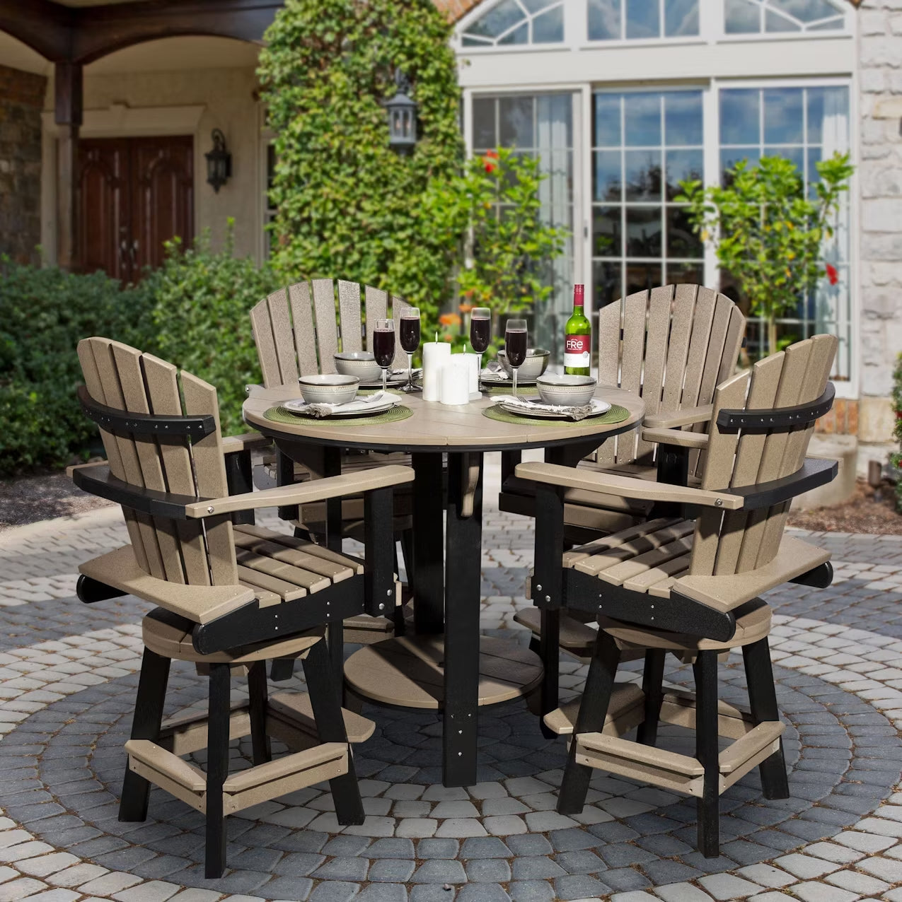 Fanback Adirondack 42" Table Set & Swivel Chair Bar Height QS - 5 Piece