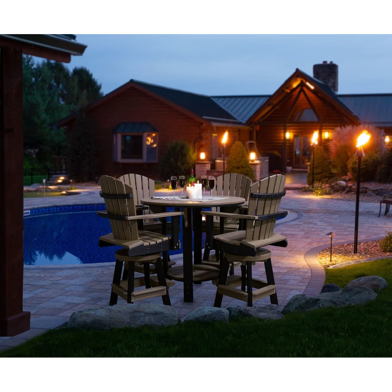 Fanback Adirondack 42" Table Set & Swivel Chair Bar Height QS - 5 Piece