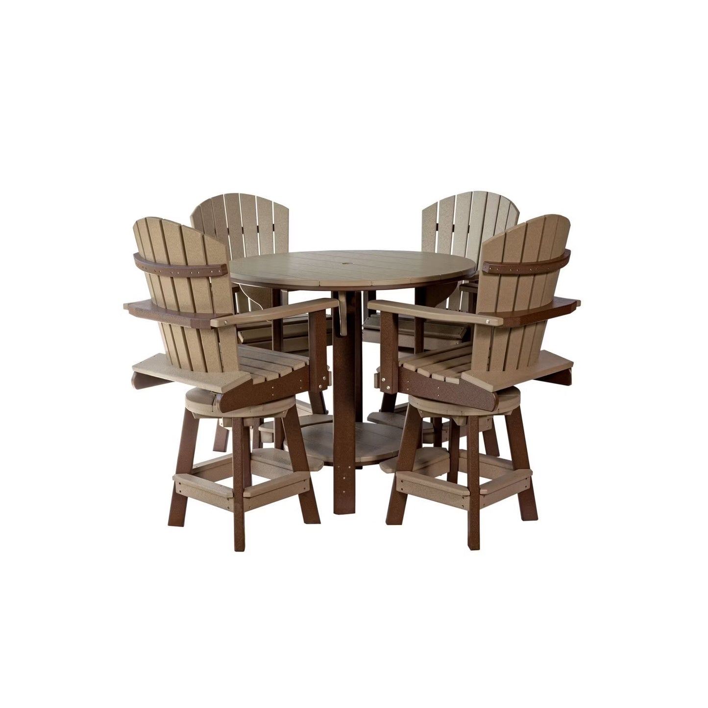Fanback Adirondack 42" Table Set & Swivel Chair Bar Height QS - 5 Piece